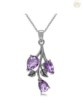 Pear Amethyst 925 Sterling Silver Leaf Pendant 18 Inch Chain Necklace